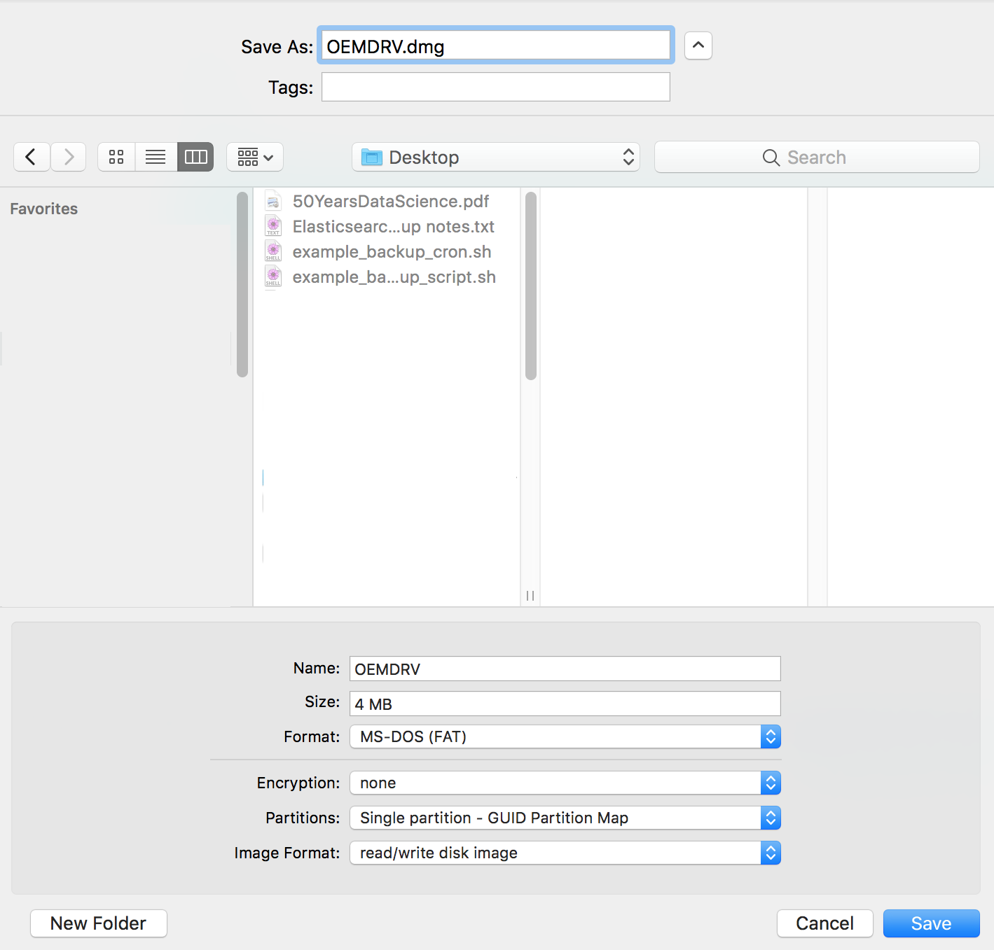 Create OEMDRV disk image OSX Disk Utility